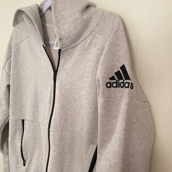 Adidas ID Stadium Full Zip Gray Hoodie Black Zip Comfortable Athletic Sweater - Picture 15 of 15
